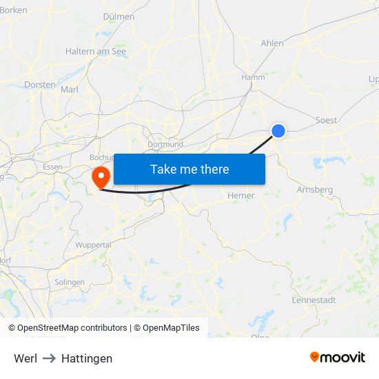 Werl to Hattingen map