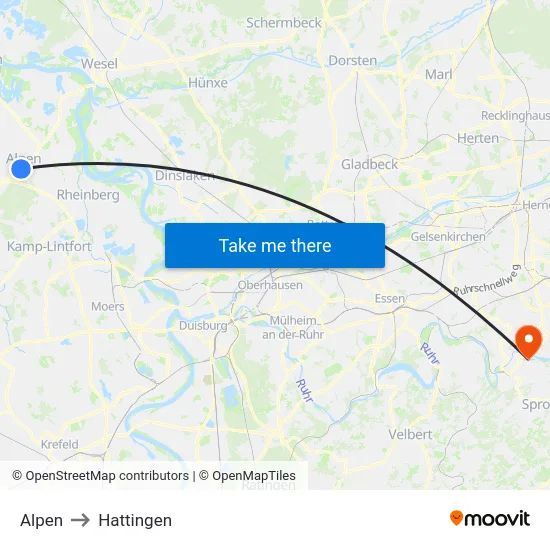 Alpen to Hattingen map