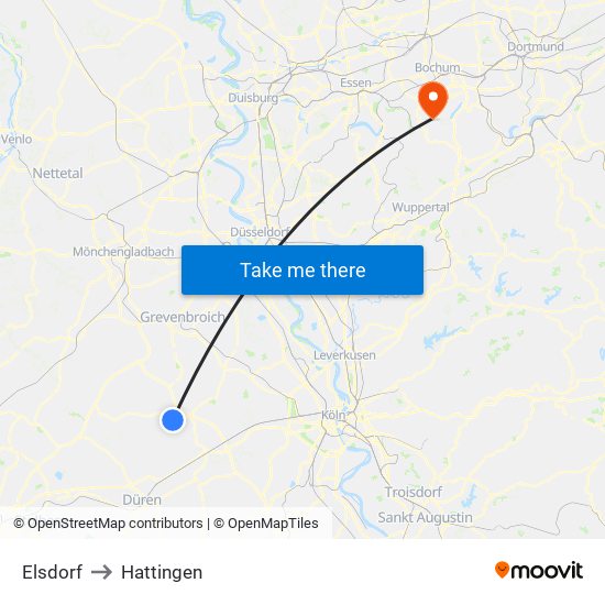 Elsdorf to Hattingen map