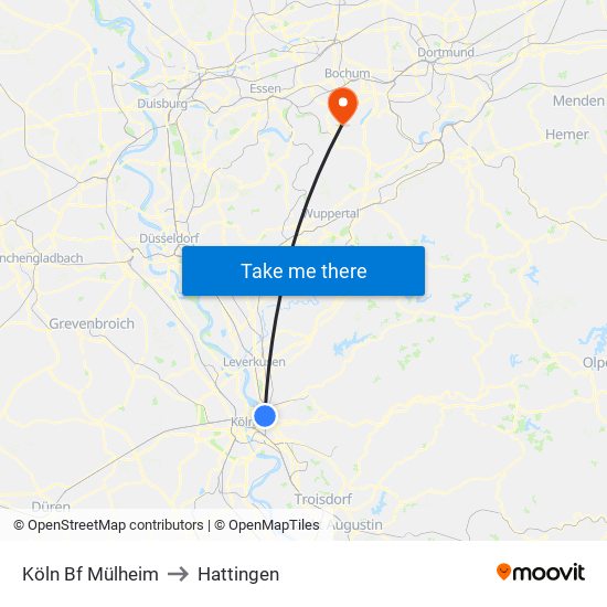 Köln Bf Mülheim to Hattingen map