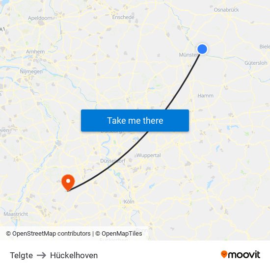 Telgte to Hückelhoven map