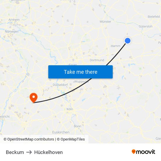 Beckum to Hückelhoven map