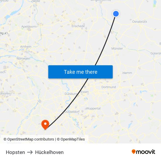 Hopsten to Hückelhoven map