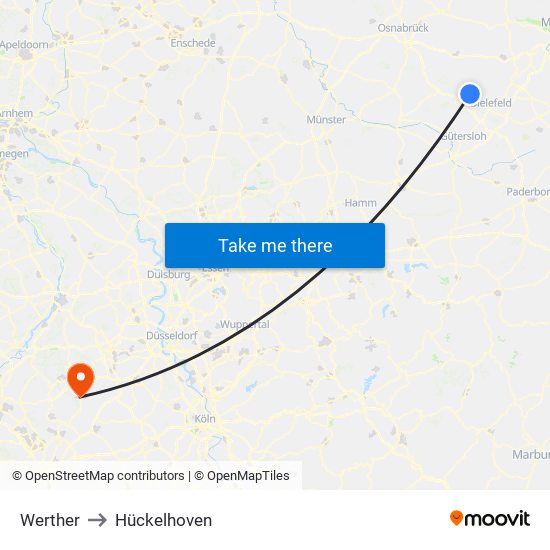 Werther to Hückelhoven map