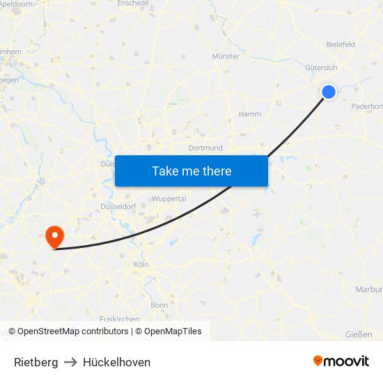 Rietberg to Hückelhoven map