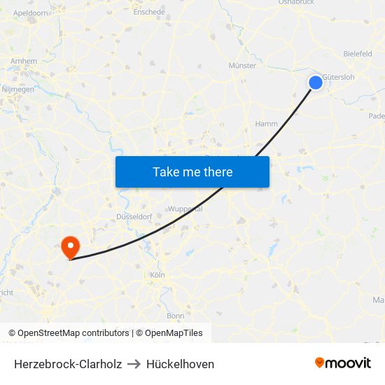 Herzebrock-Clarholz to Hückelhoven map