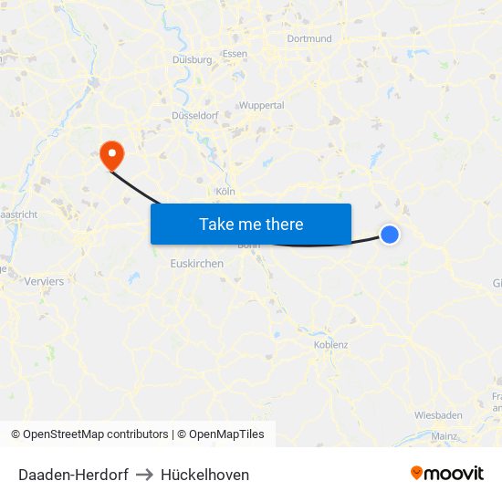 Daaden-Herdorf to Hückelhoven map