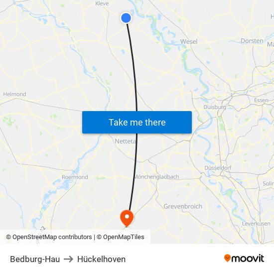 Bedburg-Hau to Hückelhoven map