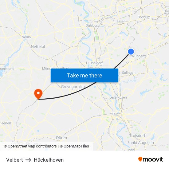 Velbert to Hückelhoven map