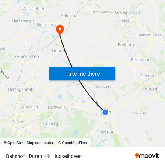 Bahnhof - Düren to Hückelhoven map