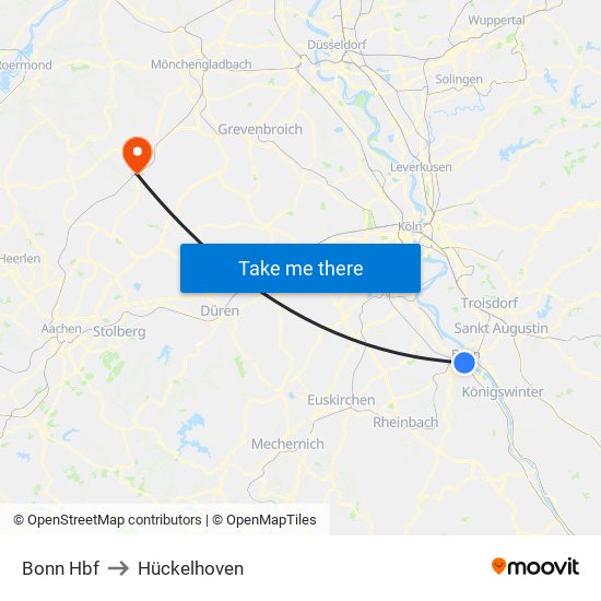 Bonn Hbf to Hückelhoven map