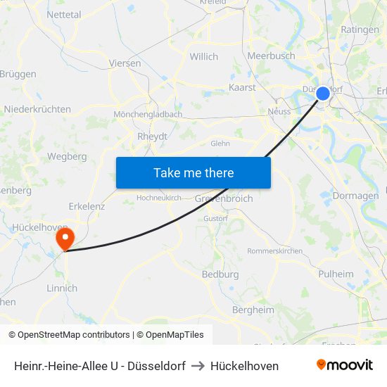 Heinr.-Heine-Allee U - Düsseldorf to Hückelhoven map