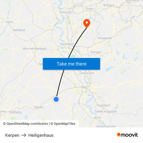 Kerpen to Heiligenhaus map