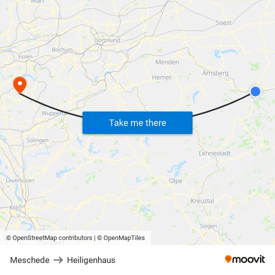 Meschede to Heiligenhaus map