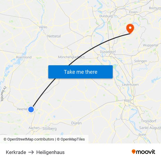 Kerkrade to Heiligenhaus map