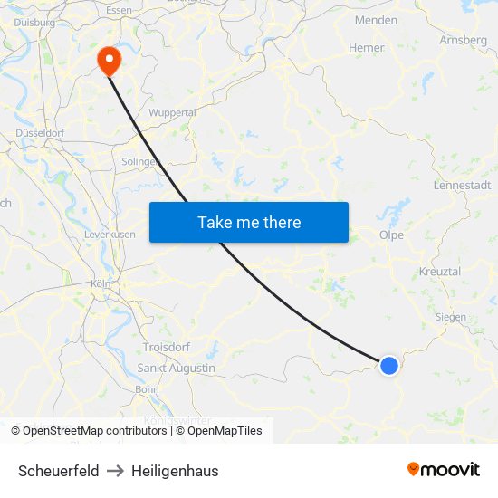 Scheuerfeld to Heiligenhaus map