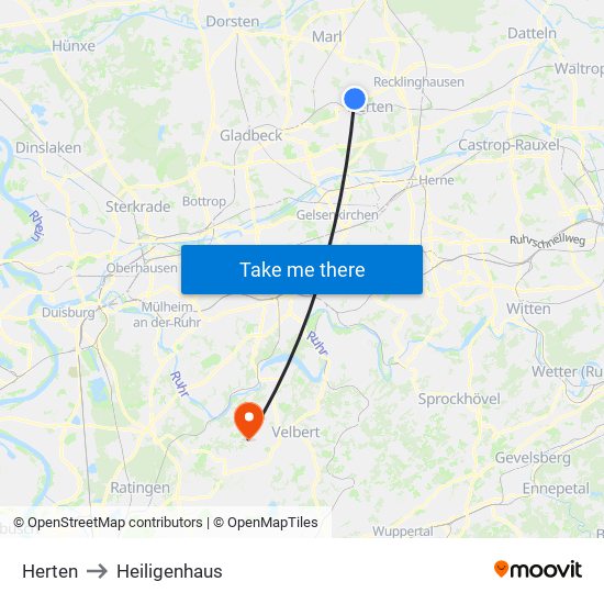 Herten to Heiligenhaus map