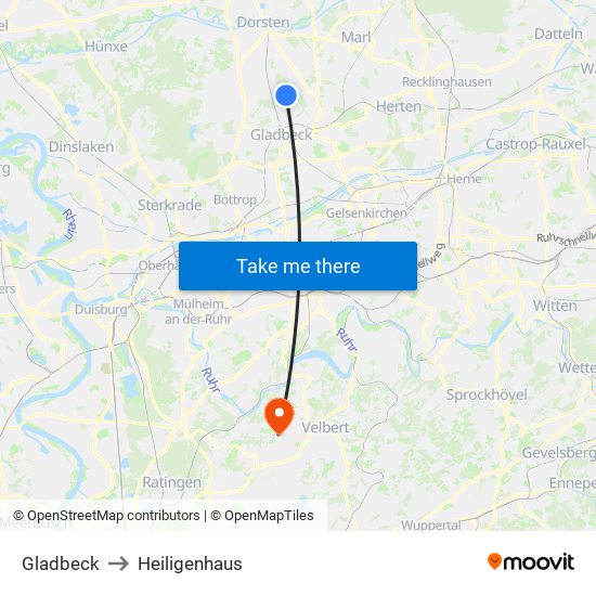 Gladbeck to Heiligenhaus map