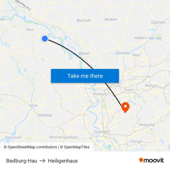 Bedburg-Hau to Heiligenhaus map