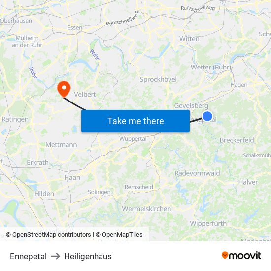 Ennepetal to Heiligenhaus map