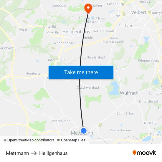 Mettmann to Heiligenhaus map