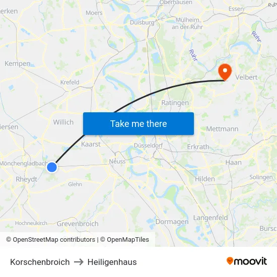 Korschenbroich to Heiligenhaus map