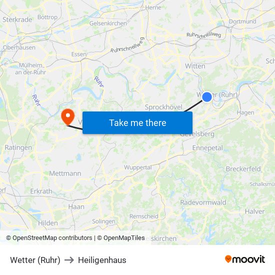 Wetter (Ruhr) to Heiligenhaus map
