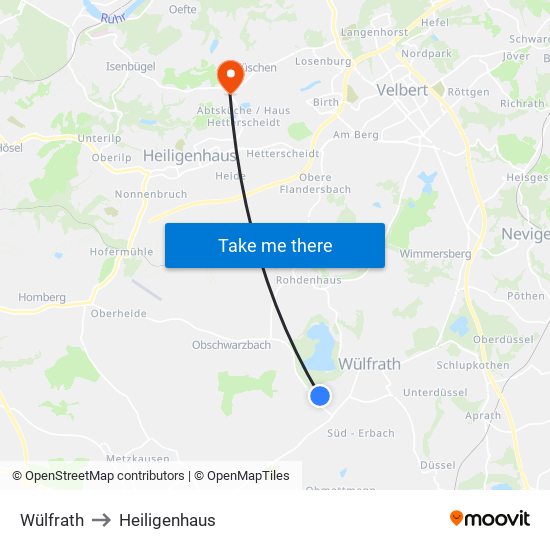 Wülfrath to Heiligenhaus map