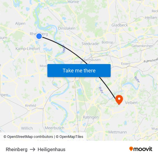 Rheinberg to Heiligenhaus map