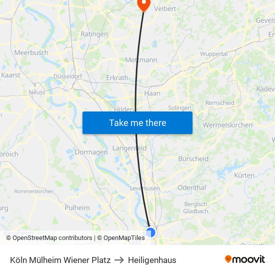 Köln Mülheim Wiener Platz to Heiligenhaus map