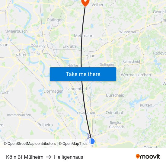 Köln Bf Mülheim to Heiligenhaus map