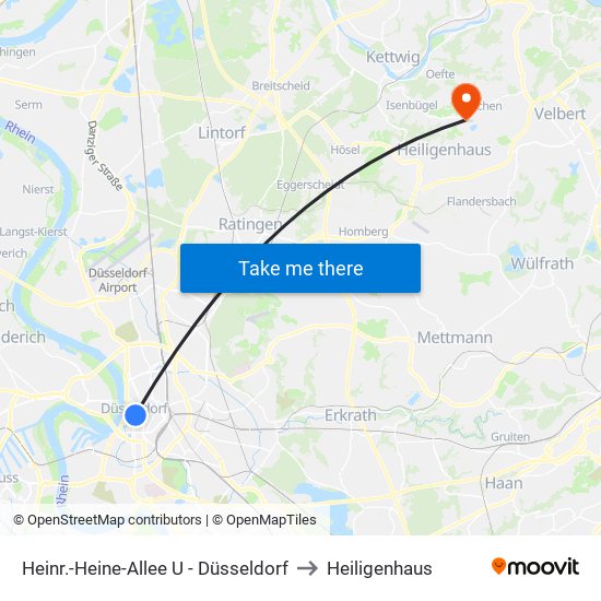 Heinr.-Heine-Allee U - Düsseldorf to Heiligenhaus map