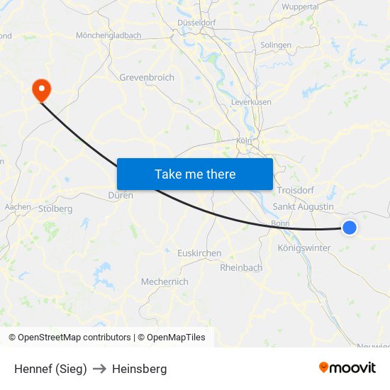 Hennef (Sieg) to Heinsberg map