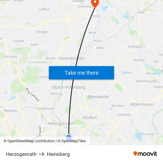 Herzogenrath to Heinsberg map