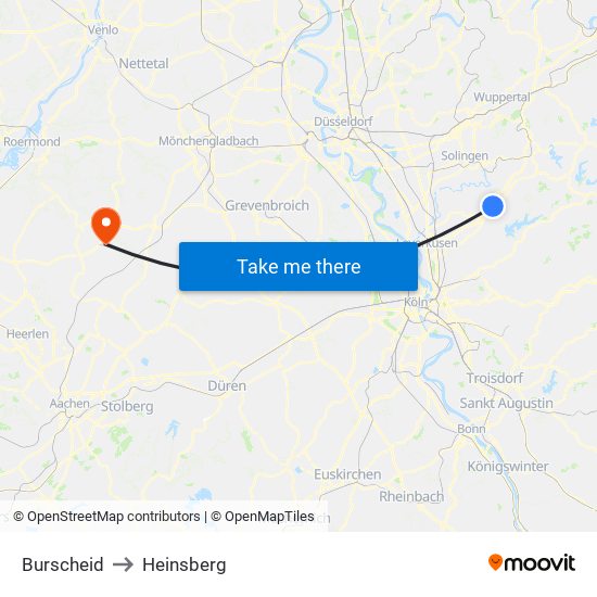 Burscheid to Heinsberg map
