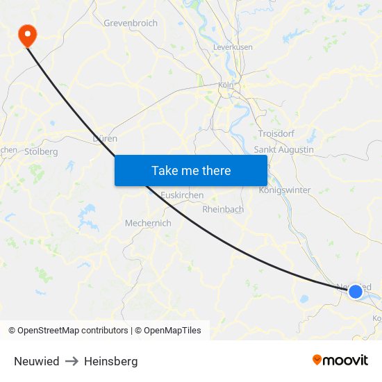 Neuwied to Heinsberg map