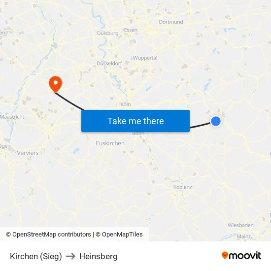 Kirchen (Sieg) to Heinsberg map