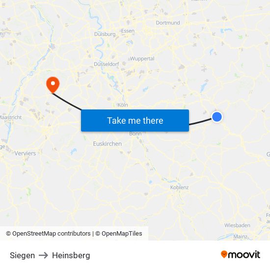 Siegen to Heinsberg map