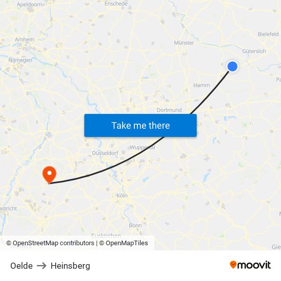 Oelde to Heinsberg map