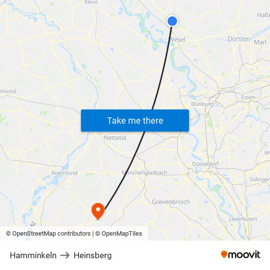 Hamminkeln to Heinsberg map