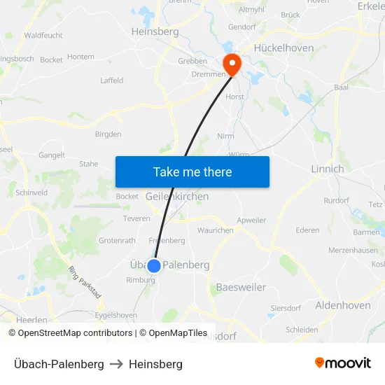 Übach-Palenberg to Heinsberg map