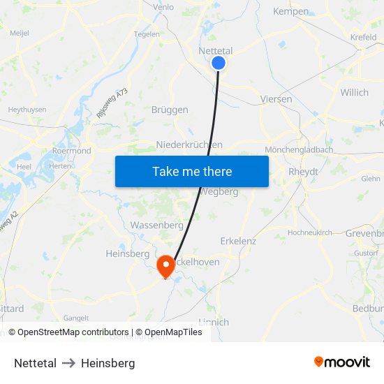 Nettetal to Heinsberg map