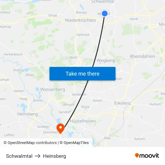 Schwalmtal to Heinsberg map
