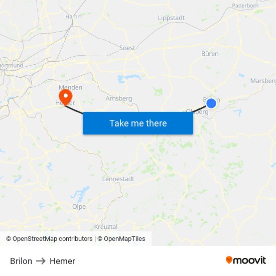Brilon to Hemer map