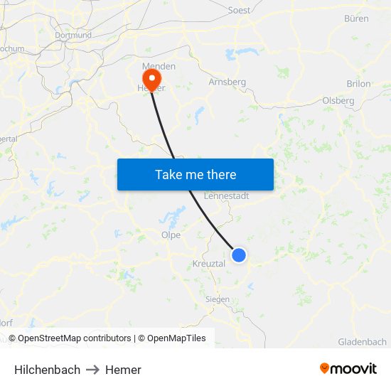 Hilchenbach to Hemer map