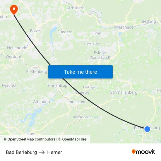 Bad Berleburg to Hemer map
