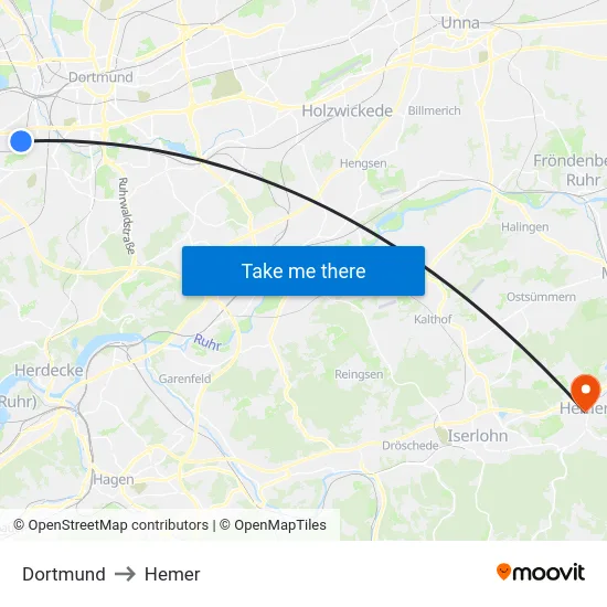 Dortmund to Hemer map