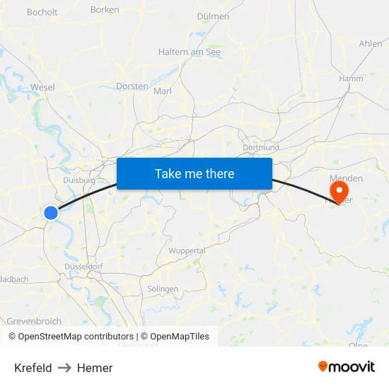 Krefeld to Hemer map