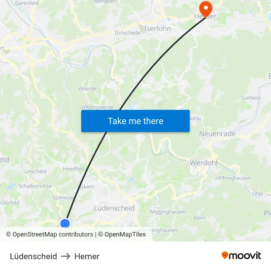 Lüdenscheid to Hemer map