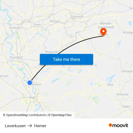 Leverkusen to Hemer map